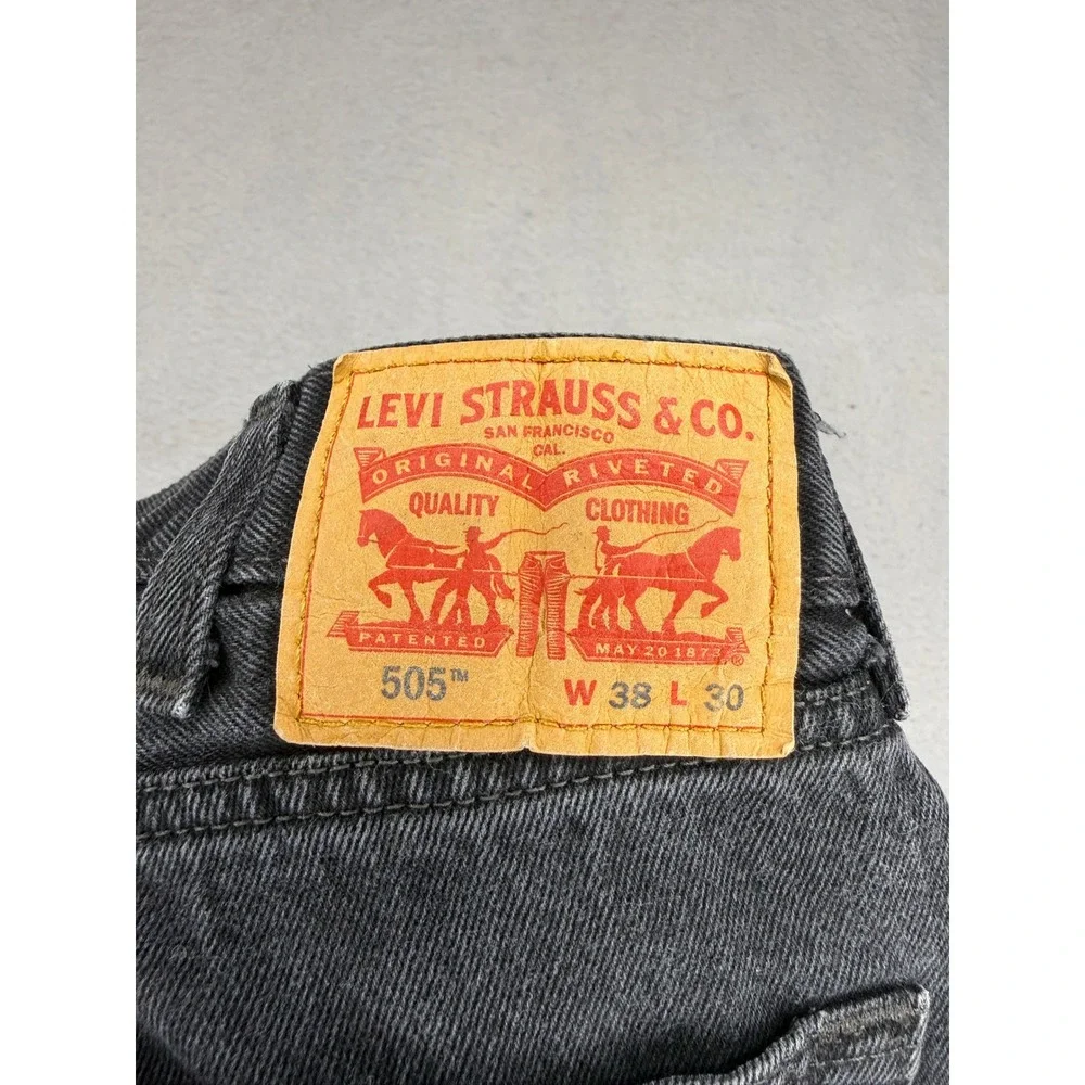 Levis 505 Regular Fit Straight Leg Mens Jeans Black Faded 38x30